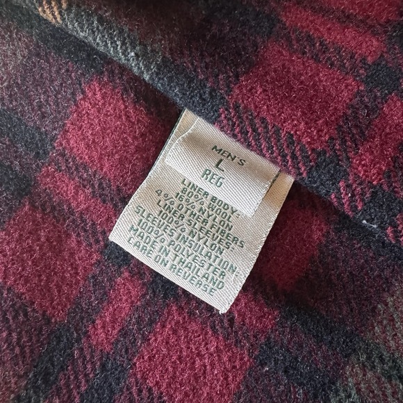 VTG LL Bean Barn Coat Mens Large Green Canvas Plaid Lined Chore Jacket Button - Picture 8 of 10